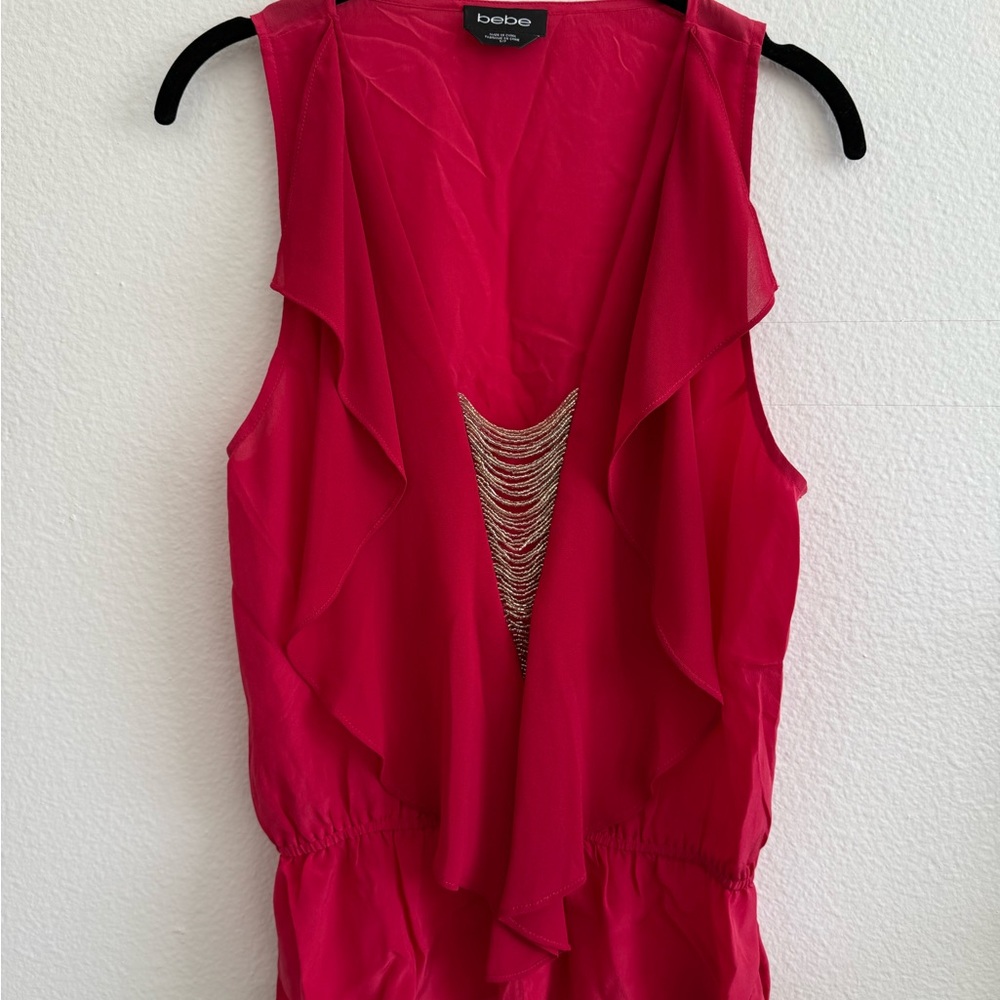 Bebe Red Ruffled Sleeveless Blouse